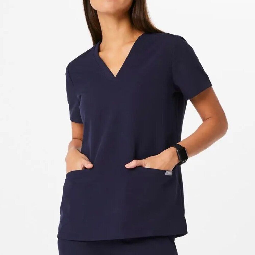 Figs Top Casma Three-Pocket Scrub Navy Blue Size XS